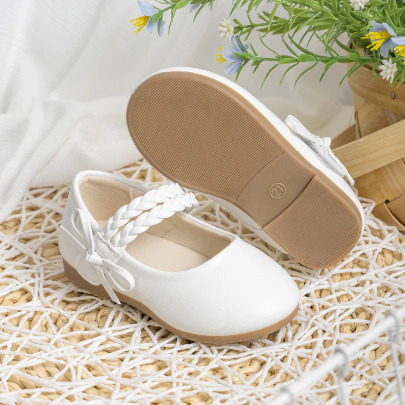 KIDSUN Fashion White Kids Girls Dress Shoes PU Leather Princess Wedding Party School Shoes Low Heel Flats for Little Big Kids 2