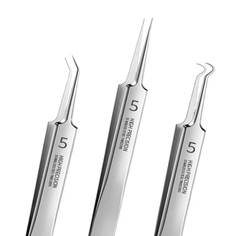 Medical Stainless Steel Blackhead Tweezers Pimple Comedone Remover Nipper Curved Bend Head Face Cleaner Acne Clip Beauty Tool