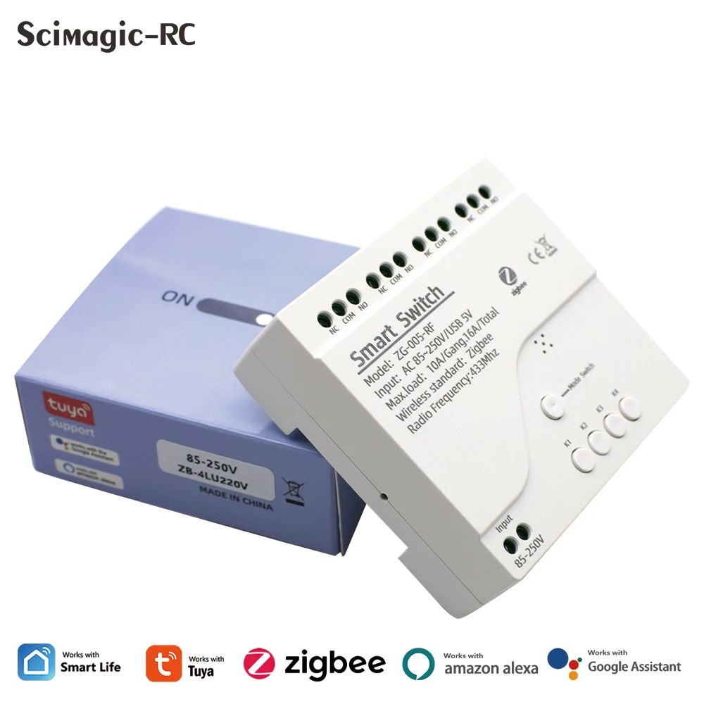 Zigbee-interruptor Inteligente de Gateway rf Controlo Remoto Tuya Light Bloqueio Automático Relé de Bloqueio Automático 10a 12v 24v ac dc Wifi 3.0 1way - Image 6