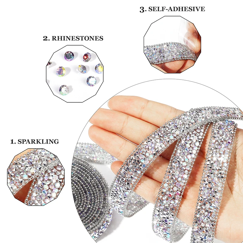 4 Rouleaux Ruban Strass Auto-adhésif - Résine Scintillante - Largeurs 10/20/30mm - 4m Total - Pour Déco DIY Et Mariage