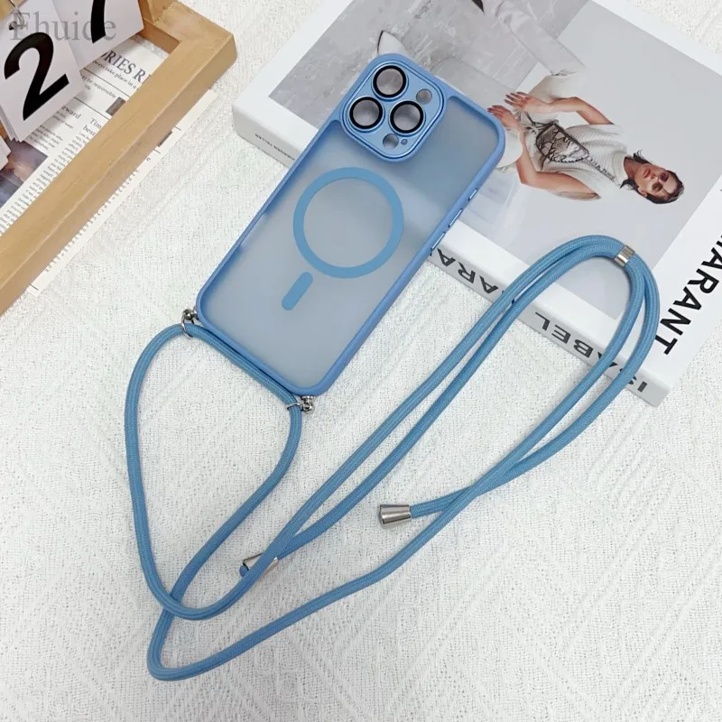 Magnetische Armband-Hülle für iPhone 17, 16, Pro Max, 15, 14 Plus, 13, 12, 16E, kabelloses Laden, luxuriöse, matte, klare, stoßfeste Umhängetasche – Detail 18