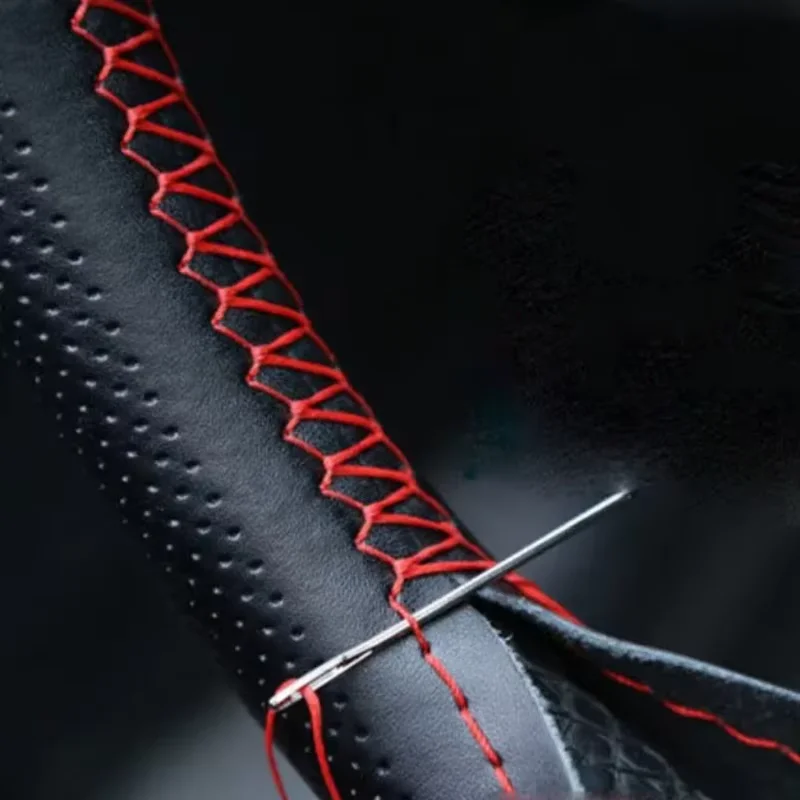 Steering Wheel Cover Car Steering Wheel Cover Needles And Braid Thread Artificial Leather Car Covers Suite 2 Color DIY Texture Soft Auto Accessories