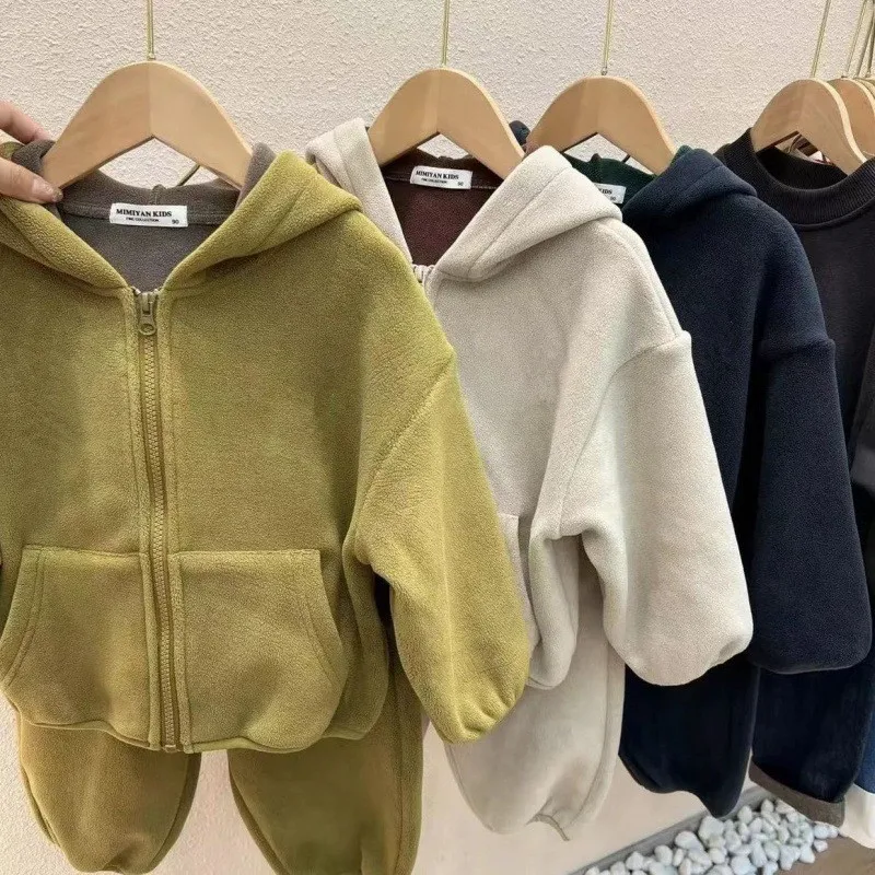 

Soft Glutinous Suit New Children's Autumn and Winter Polar Fleece Jacket Pants Fleece-Lined Sweater Suit Suit Outer Wear Wa