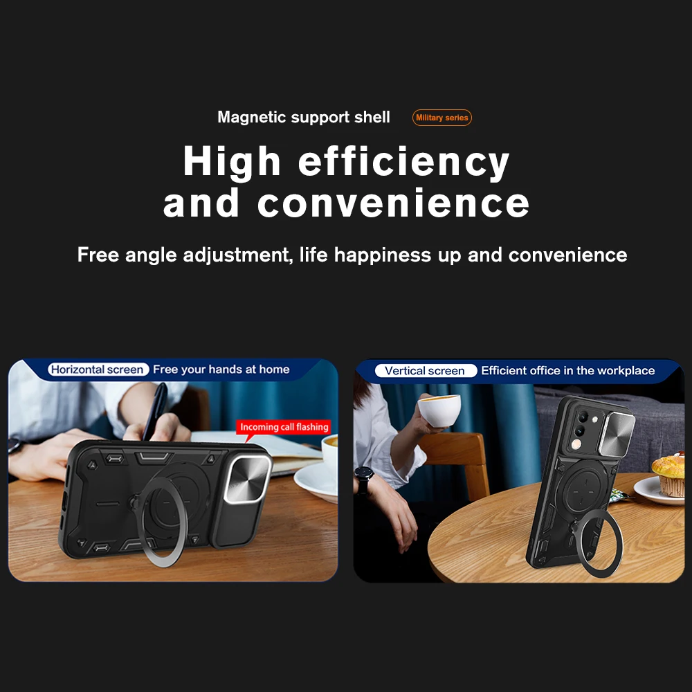 Carcasă de protecție antișoc pentru Vivo V29 Y200, cu fereastră de protecție pentru lentilă, pentru vivo v29 y200 v 29 y 200, suport inelar_voghion.com