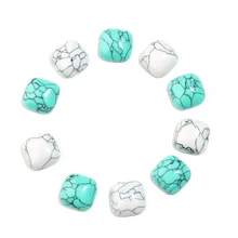 

10pcs Natural Stone Black Stripe Turquoise Cabochon 14mm Square Blue/White For DIY Jewelry Making Pendant Accessories