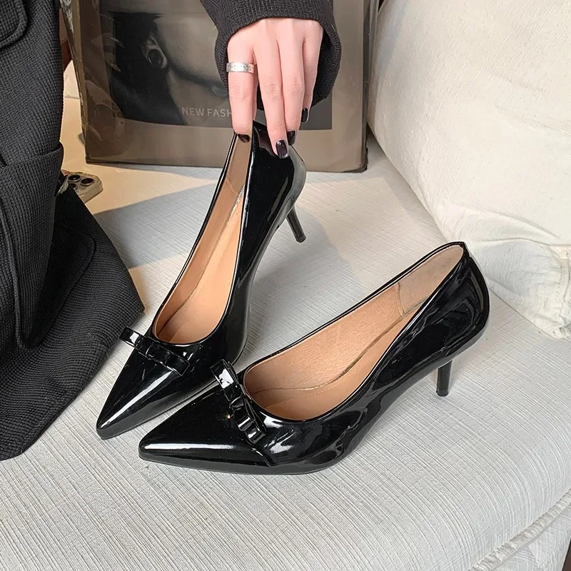 2025 Brand Ladies Shoes Slip on Women's High Heels Fashion Dress Pumps Women Bow Tie Pointed Toe Shallow Thin Heels Shoes Women 3