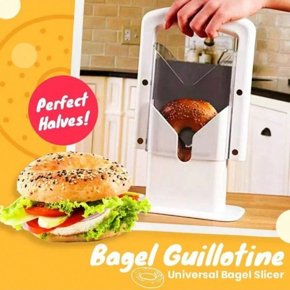 Manual Bagel Bread Stainless Steel Slicer Precision Cutter Safety Handle Kitchen Gadget Baguette Toast Muffins Slicer Tool