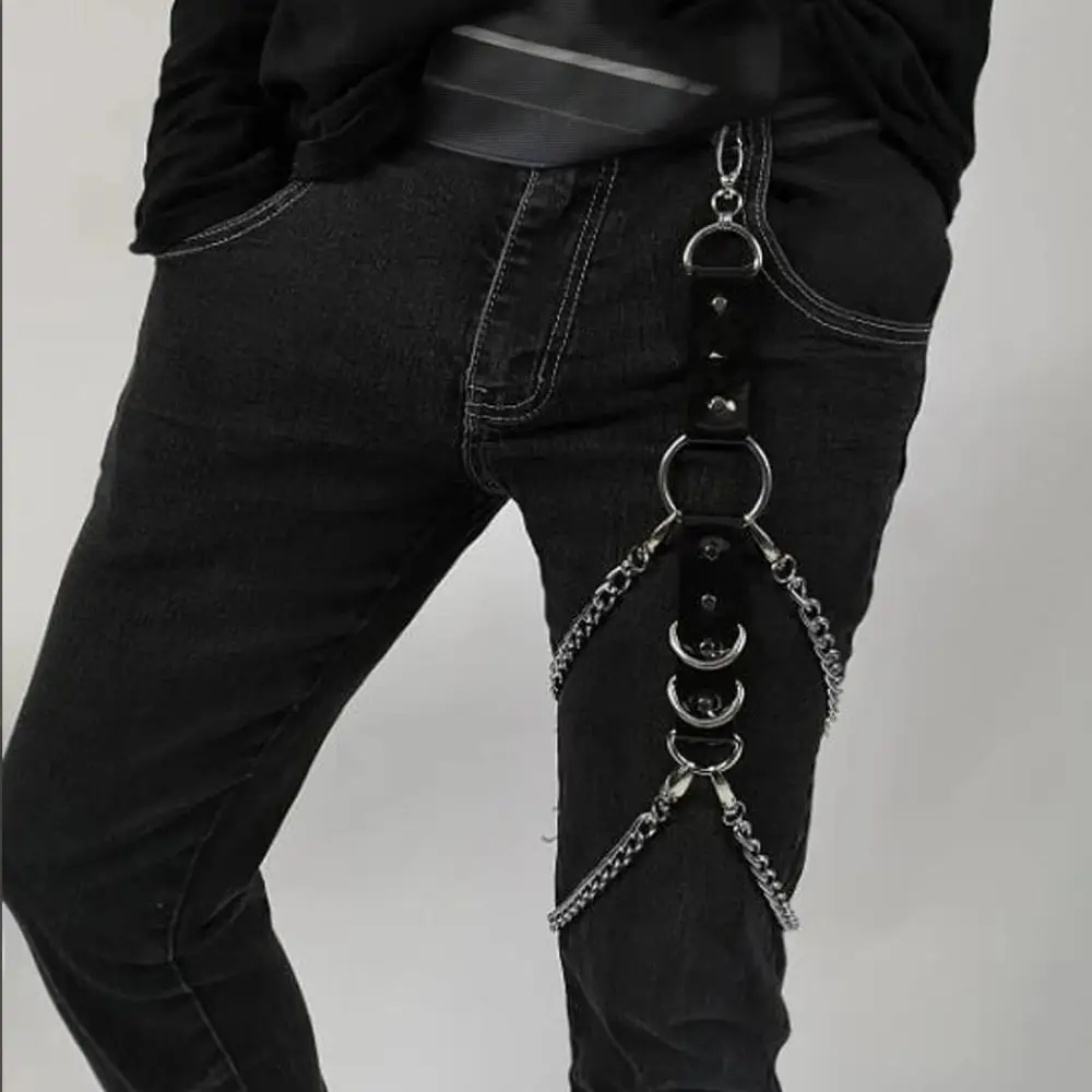 Gothic-Beingeschirr aus PU-Leder, nicht dehnbare, einfarbige Oberschenkelgurte für Jeans, nicht aufgeladenes Modeaccessoire für Herren