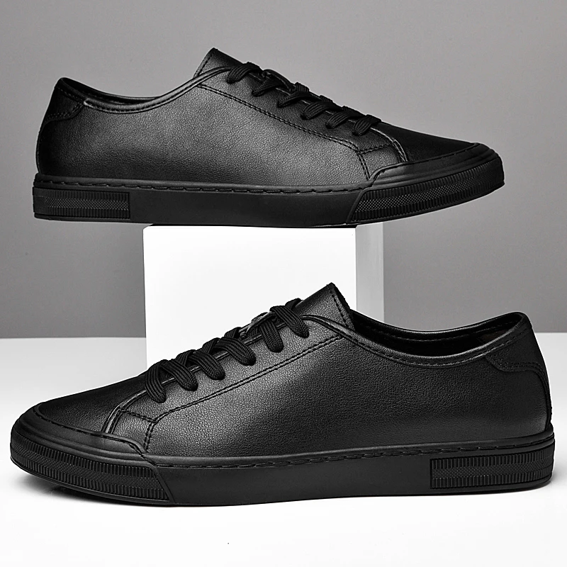 Mens Casual Shoes Luxury Real Leather Sneakers Leisure Walk Vulcanize Shoes Versatile Skateboard Footwear Trainers