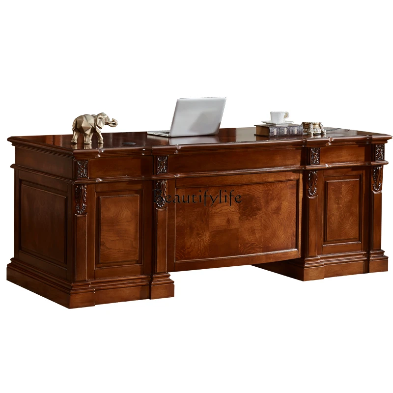 American Retro Desk Villa High-End Study Desk European Solid Wood Boss Desk