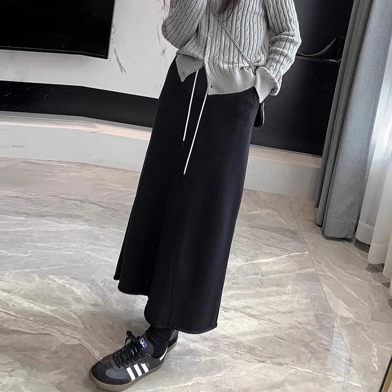 Good Quality Korean Style Pregnant Women Long Skirt Drawstring Waist Loose Casual Maternity Cotton Step Skirts Back Split Skirts
