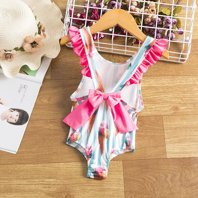 Toddler Girls Swimsuit For Kids 1-4 Year Striped Swimwear Swimming Children Backless Bikini Newborn Baby One Piece Bathing Suit - 5