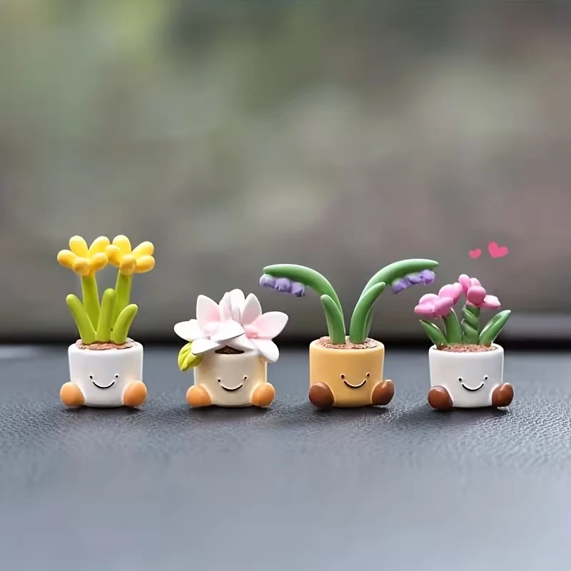 미니 화분 꽃 자동차 장식 - 매력적인 센터 콘솔 장식품, 대시보드 및 컵 홀더를 위한 고급스러운 인테리어 액센트