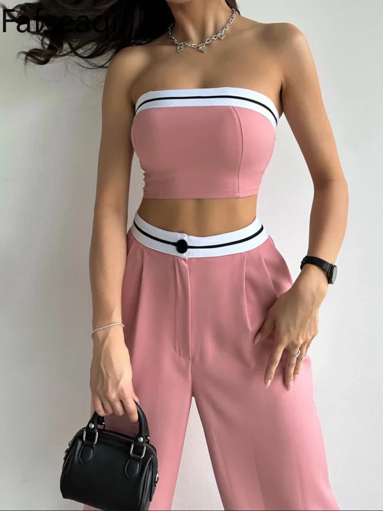 Sexy Women's Tracksuit with Boob Tube Top Slash Neck Contrast