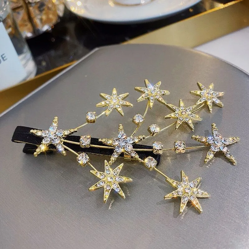 1Pcs Funkelnden Diamant Stern Haar Clip Exquisite Gebrochenes Haar Befestigungs Clip Datum Party Stil Kopfbedeckungen Vielseitige Dekoration Frisur – Detail 6