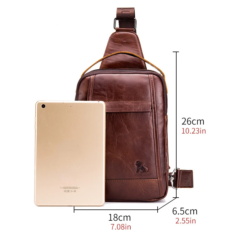 Cowhide Men's Chest Bag Retro Leather Casual Chest Bag Large Capacity Vertical Black Dark Brown Single Shoulder Crossbody Bag