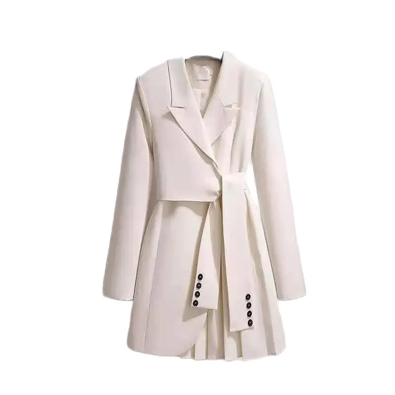 

Fashion Trench Coat Dress Women 2023 New Spring Autumn Windbreaker Coat Female Black Creamy-White Belt Blazer Vintage 4XL