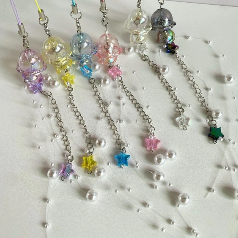 Y2K Jellyfish Phone Charm Keychain Crystal Star Pearl Mobile