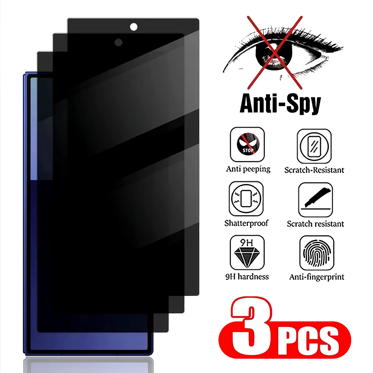 삼성 Z 폴드7 폴드 7 5G 케이스용 3개 안티 스파이 강화유리, 갤럭시 Z폴드 7 Z폴드7 사생활 보호 강화유리