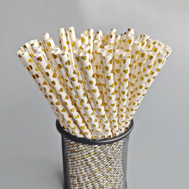 Party Decorations 20-100pcs Biodegradable Disposable Drinking Paper Straws Bronzing Foil for Birthday Wedding Christmas Party