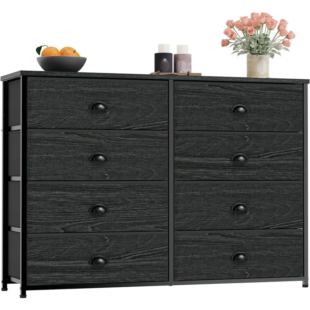 

Furnulem Dresser TV Stand for Bedroom 40'' Long,Black Dressers with 8 Wide Drawers, Nursery,Kids Room, Living Room