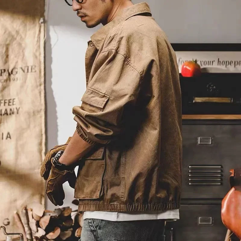 Vintage Men's Tooling Jacket Coat Men's Inch Shirt Coat Loose Large Size Spring and Autumn Lapel Street Casual Denim Jacket Coat