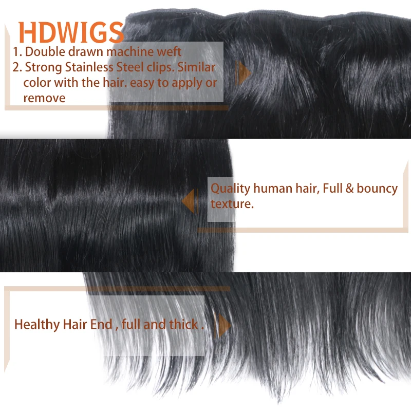 Clip in One Piece Straight 10inches with 5clips Human Hair Extension Brazilian Remy Hairpiece Clip in Hair Extensions Natural