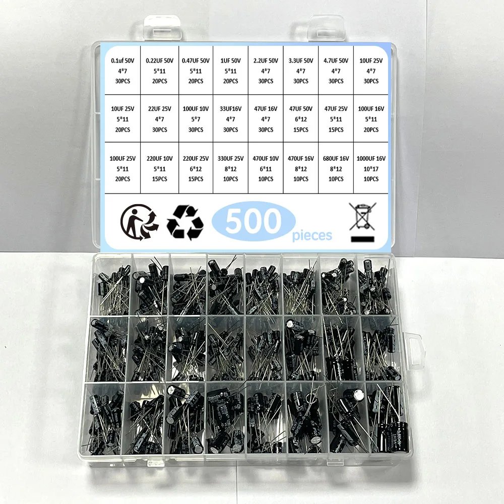 1000Pcs/lot 0.1UF-1000UF 15/24/36Values Aluminum 10-50V Mix Electrolytic Capacitor Assorted Kit And Storage Box
