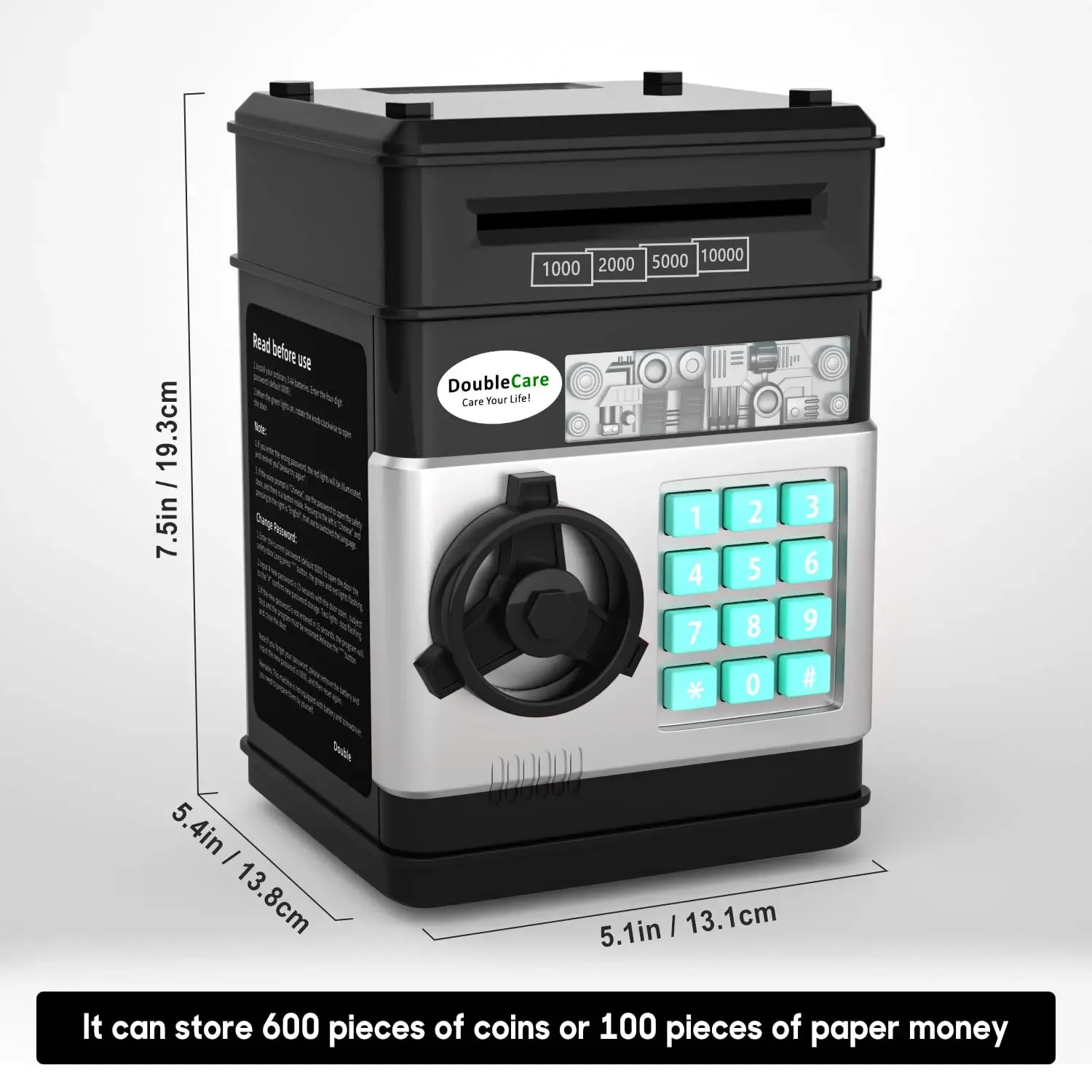 Black Piggy Bank for Kids Electronic ATM Cash Coin Can Money Saving Box with Password Children's Safe Money Jar with Auto Gra