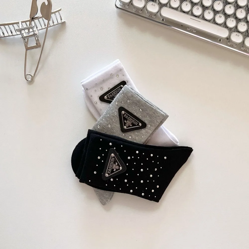 

Толстые зимние металлические хлопковые носки унисекс в Корейском стиле Харадзюку, треугольные носки с ярлыком, Чулочные изделия, чулочно-носочные изделия средней длины