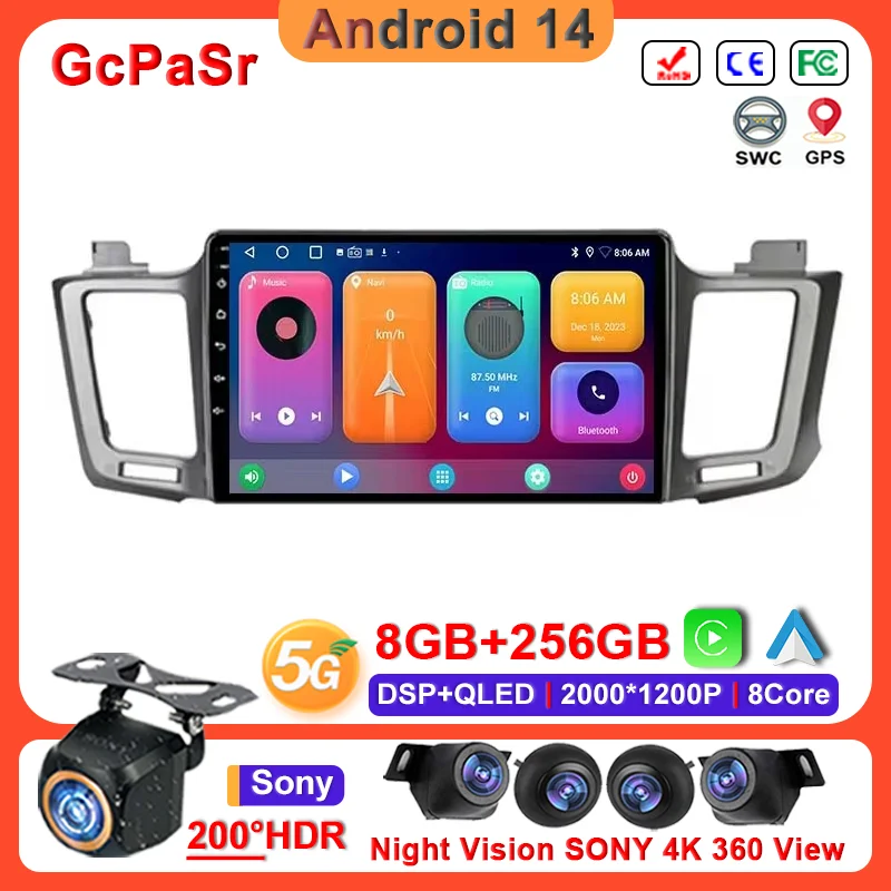 Android 14 car stereo for Toyota RAV4 LHD Radio Player 2014 2015 Car Radio Touch Auto Carplay DSP GPS Car Screen No 2Din DVD