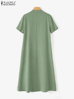 ZANZEA Chic Linen Shirt Dresses Casual Solid Long Maxi Dress Fashion Women Cotton 2024 Sundress New Arrival Summer Vintage Robes - Image 5