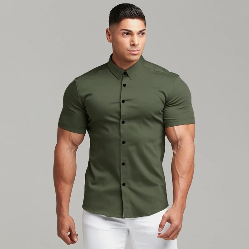 Summer Fashion Super Slim Fit Short Sleeve Shirts Men Classic Casual Dress Shirt Male Hipster Relaxed Luxe Formal Shirt