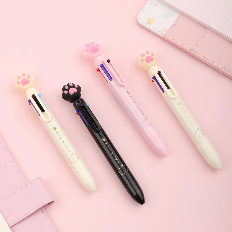 

Cat Paw Design Ballpoint Pens 6 Colors Colorful Ink Press Pens Kawaii Gel Pens Korean Stationery School Office Writing Supplies