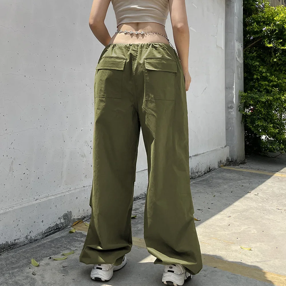 2024 women's new pants with large pockets and drawstring, fashionable low waisted wide leg casual pants streetwear women YBF23-3