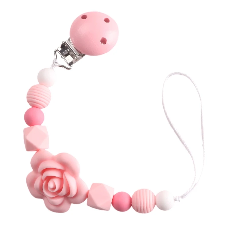 Flower Baby Pacifier Clip Chain Silicone Newborn Dummy Nipple Clips BPA Free Teething Toys Soother Pendant Chain