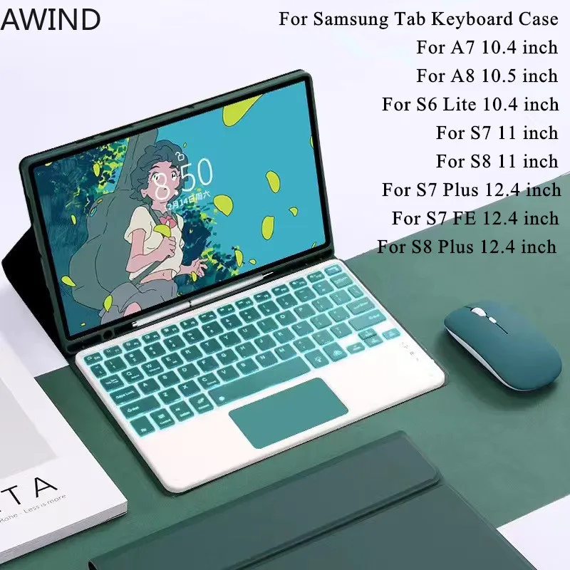 

For Samsung Tab A8 Backlight Keyboard Case Mouse For S6 Lite 10.4" S7/S8 11" S7 Plus S7 FE S8 Plus 12.4" Magnetic
