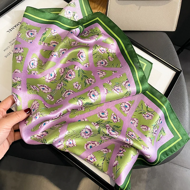 53cm Real Silk Nature Scarf Women Neckerchief Foulard Bandana Small Hairbands Fashion Floral Neck Ties for Office Lady New 2