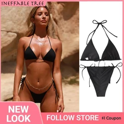 High Waist Bikini 2022 String Bikini Solid Color Without Chest Pad Swimsuit Strap Sexy Split Swimming Suit 2 Piece Sets Womens
