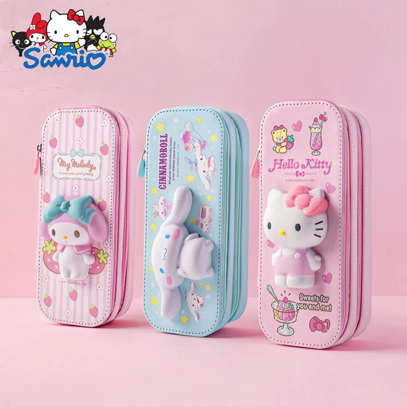 

Карандаш Sanrio из искусственной кожи большой емкости, милый карандаш Hellokitty Cinnamoroll Melody, школьная фоторучка, канцелярские принадлежности
