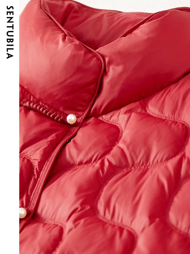 SENTUBILA Crop Down Jacket Woman 2023 Winter Stand Collar 90 White Duck Short Down Coats Warm Wavy Puffer Jackets Top W34Y49503