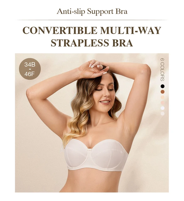 Women's Underwire Soft Cup Ultra Support Convertible Multiway Strapless Bra  Plus Size Non Padded B-DD E F 34-40 42 44 46