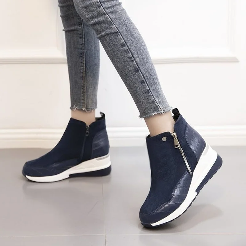 Plus Size 43 Women Short Boots Autumn Winter Fashion Modern Boots Wedges High-Top Sneakers Platform Shoes Woman Motorcycle Boots