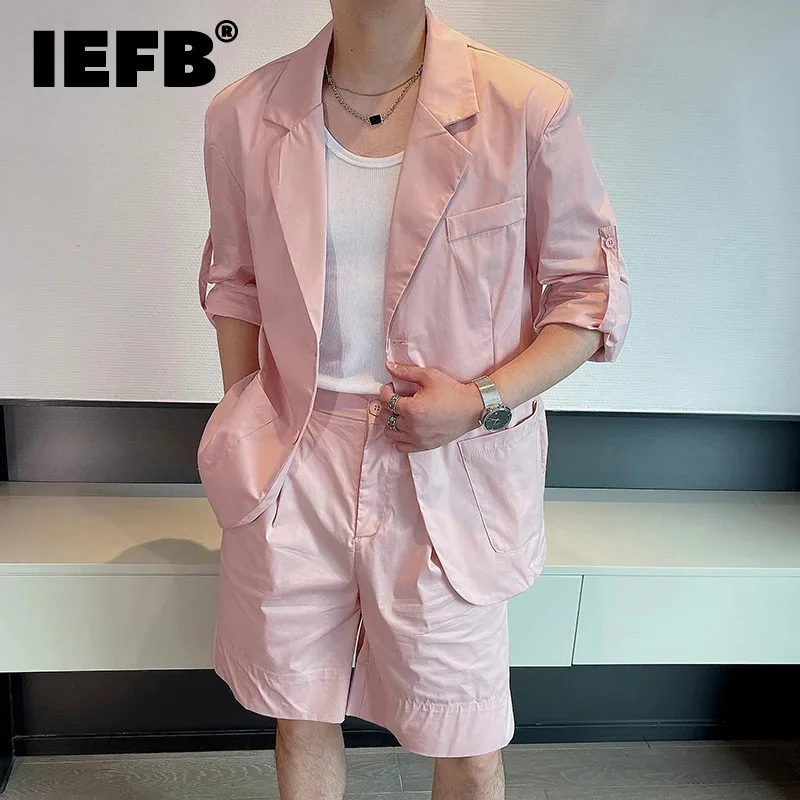 

Летний повседневный костюм IEFB, Мужской Новый Модный комплект с шортами, красивые тонкие брюки до колен, комплект из двух предметов, новинка 2024, модный 9C6446