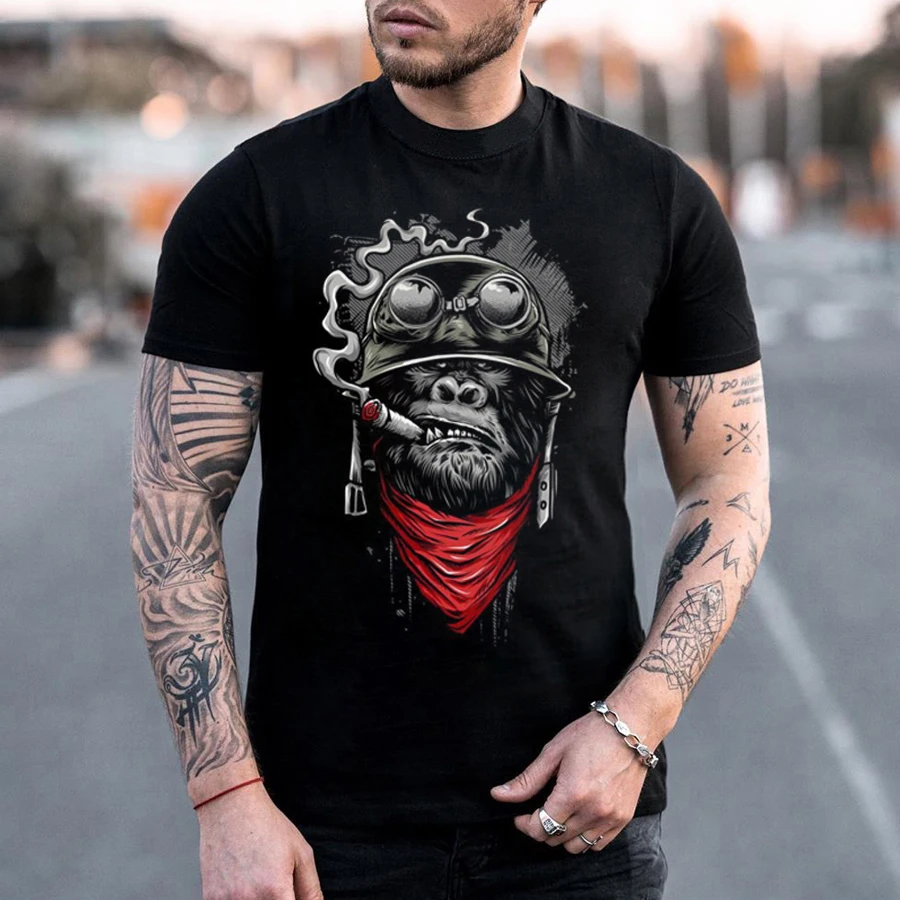 Men's 3d Printed Animal World Series Fashionable Round Neck Short Sleeve Street Clothes  Hip-Hop Trend Male Clothes Summer Tees