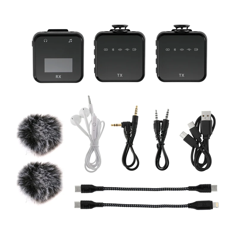 

Беспроводной петличный микрофон, компактный портативный двухканальный ЖК-микрофон для iPhone, Android, ноутбуков, прямых трансляций