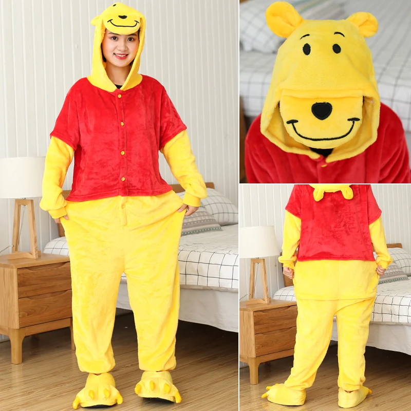 Winnie Bear Onesies Cartoon Animal Onesie Women Men Girls Boys Pajamas Halloween Funny Party Suits Winter Home Overall Costumes