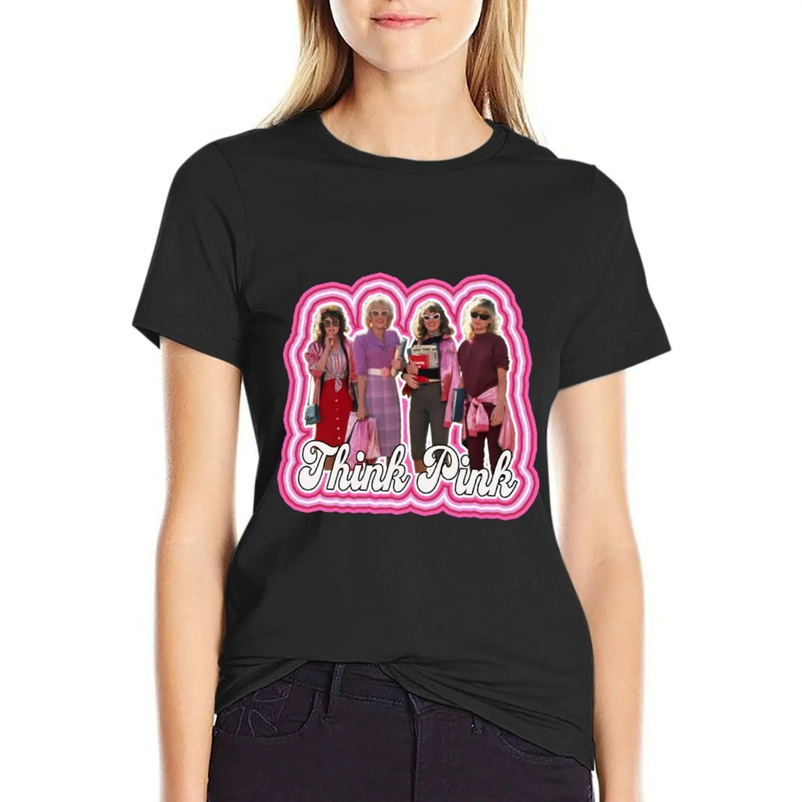 Pink Ladies Grease 2 Multilays Pfeiffer - Think Pink T-Shirt Camicie Graphic Tees Camicetta Moda Donna Camicetta 2024