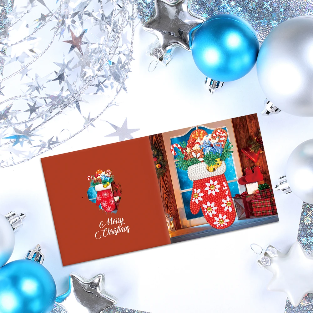 12pcs Christmas Cards Special Shaped DIY Christmas Postcards Bright Drill Christmas Greeting Cards for Holiday Party Mosaic Set