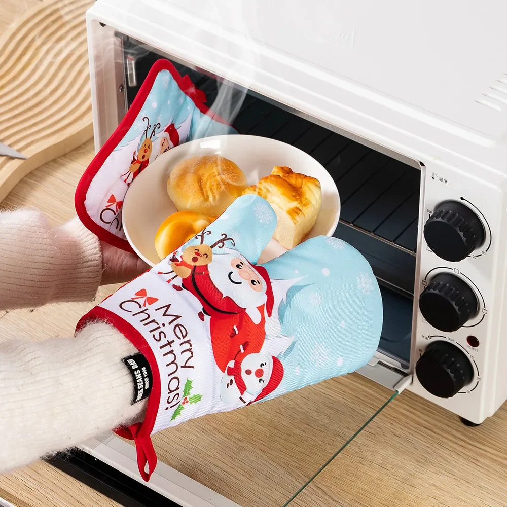 Kitchen Gloves Insulation Merry Pad Cooking Microwave Gloves Baking BBQ Oven Pot Holders Oven Mitts Potholder Pad